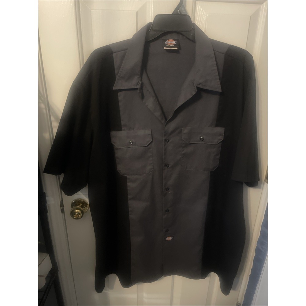 GRAY AND BLACK DICKIES SHORT SLEEVE WORK SHIRT WITH GHOST RIDER PRINT ON BACK 3X